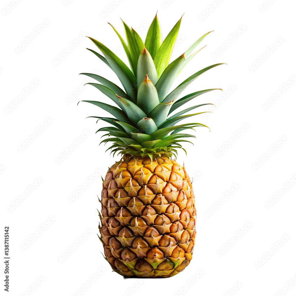 Fototapeta premium Ripe Pineapple With Green Leaves Isolated On white Background Studio Shot