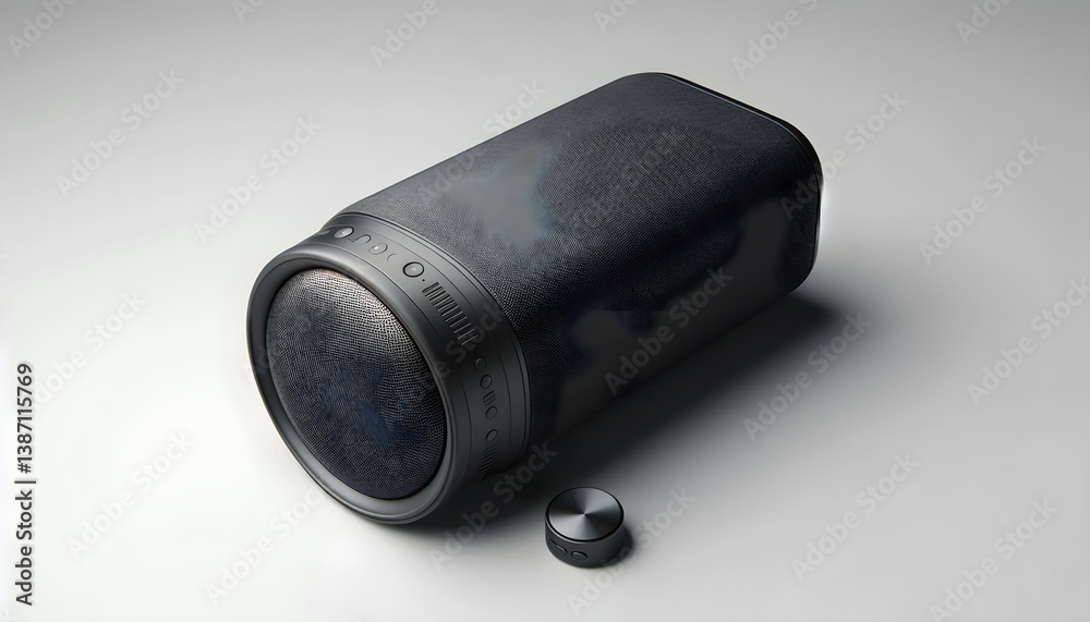 Compact Bluetooth speaker with water-resistant body isolated in lifestyle photography mockup Compact Bluetooth speaker with water-resistant body isolated in lifestyle photography mockup