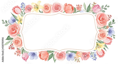 Wallpaper Mural Watercolor Floral Frame: Delicate Blooms & Pastel Hues AI Generated Torontodigital.ca