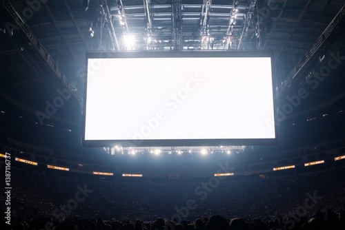 A massive jumbotron towers over a packed arena, bright lights illuminating the enthusiastic spectators, creating an electrifying atmosphere of anticipation and excitement for the upcoming event
