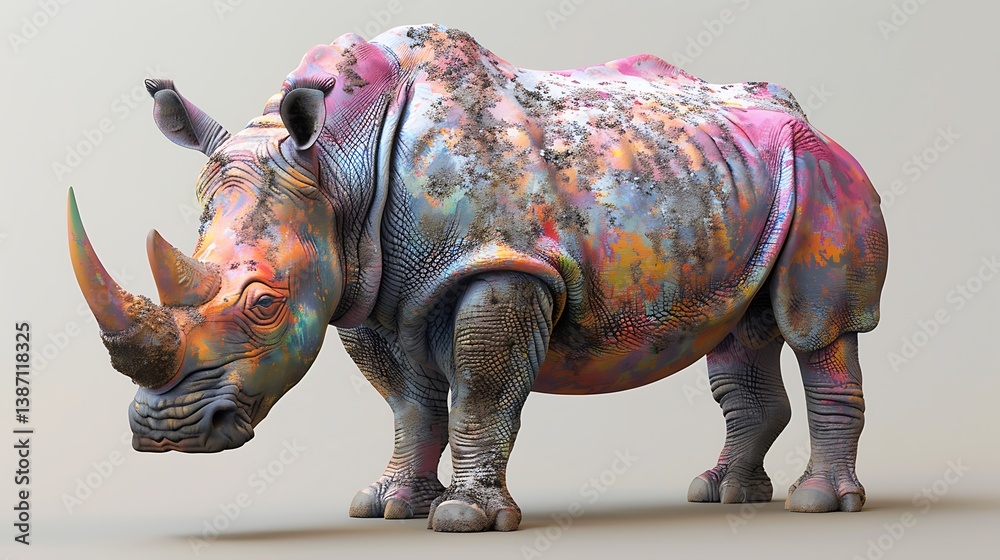 Fototapeta premium 3D model of a multi-colored rhinoceros