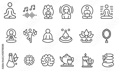 Yoga and meditation icons. Large set of yoga and Meditation trendy minimal icons. Yoga Pose, Meditation, Stretching icon. Design signs for web page, mobile app, packaging design. Vector illustration