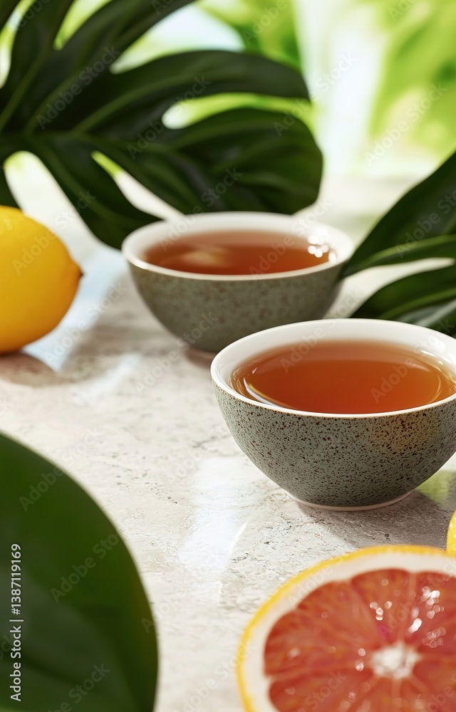 Green tea with citrus isolated background -