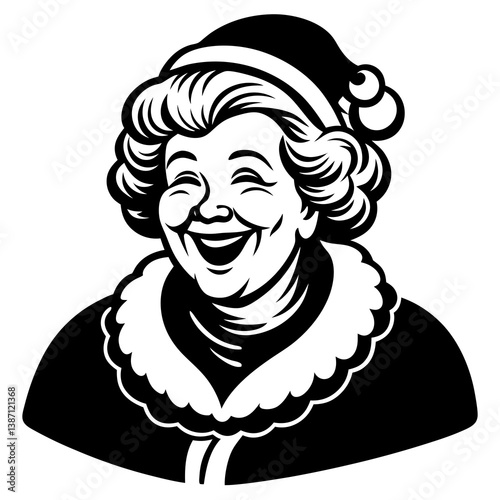 Mrs Claus Smile Vector Illustration – Cute Cartoon Clipart & Line Art Design