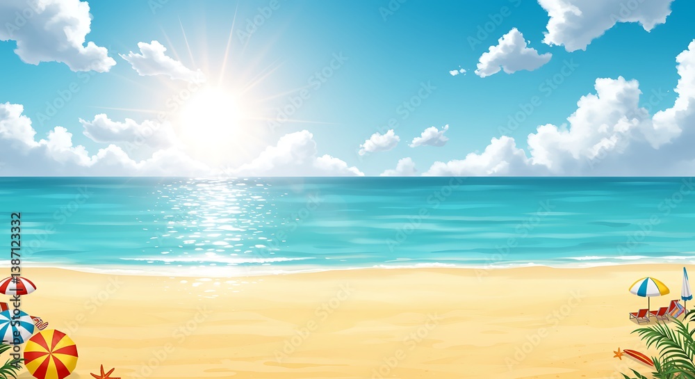 Obraz premium Sun-Kissed Shores: A Digital Oasis AI Generated