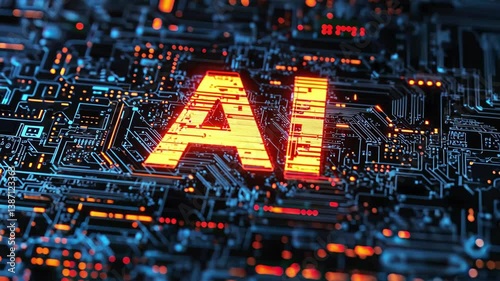 Letters AI on dark background with digital elements