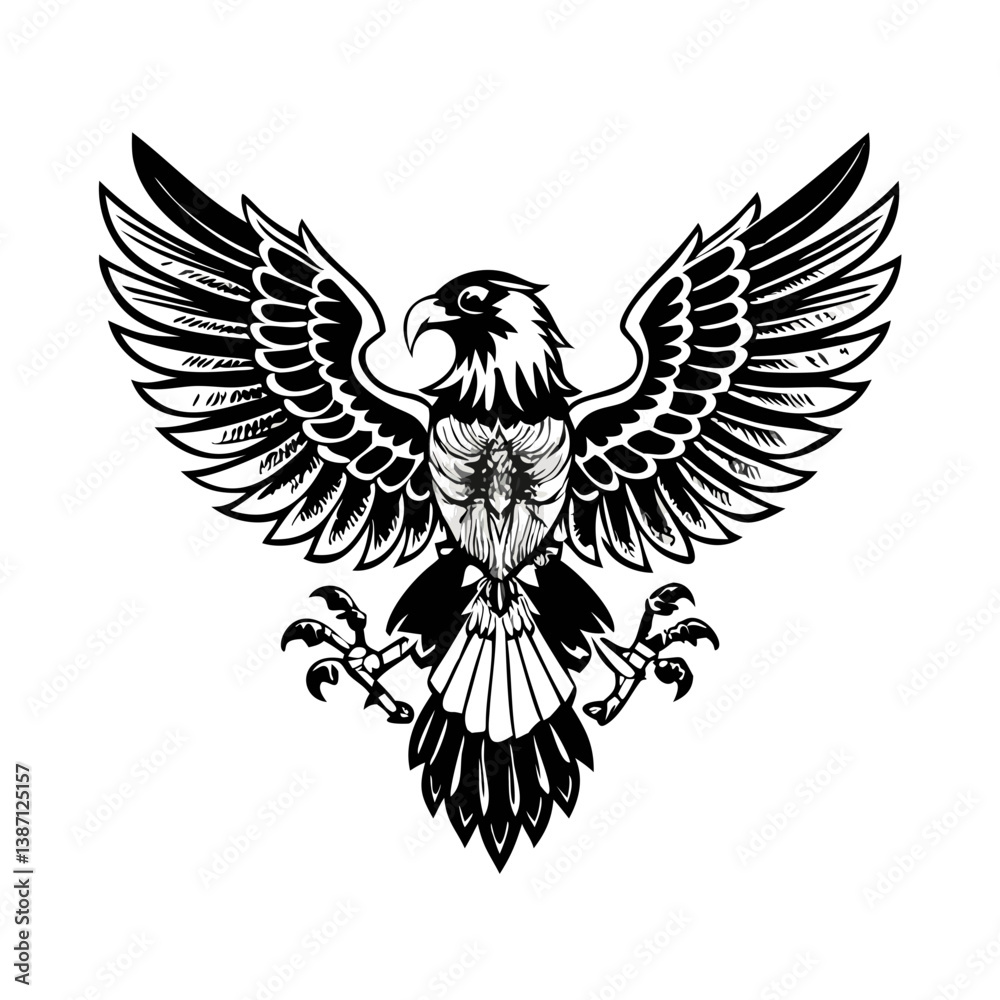Fototapeta premium eagle tattoo design, Flying Eagle Vector Illustration Mascot Design Clipart