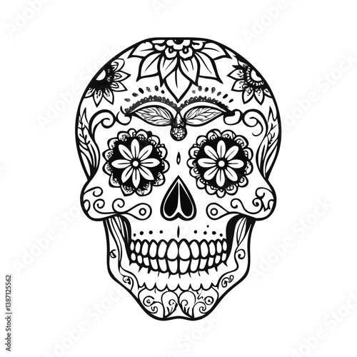 human skull vector illustration, Sugar Skull Vector Illustration Floral Decorative Day of Dead Clipart