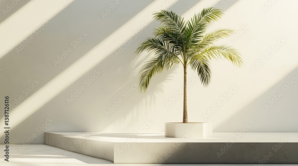 Fototapeta premium Minimalist Palm Plant on Elevated Platform