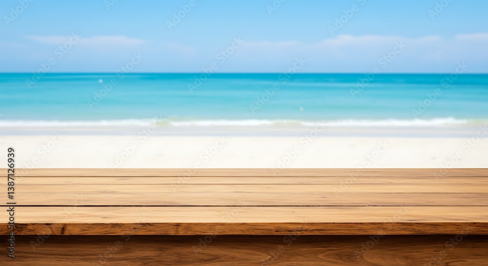 Fototapeta premium Coastal Calm: Wooden Deck & Azure Sea AI Generated