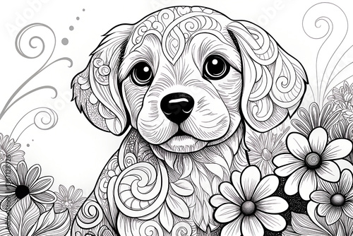 Intricate Zentangle Puppy Coloring Page