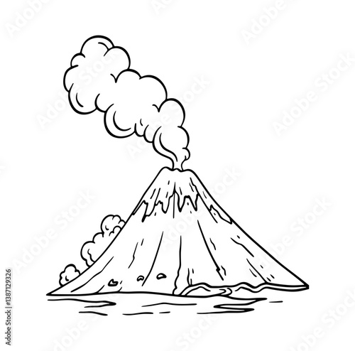 Outline volcano illustration. Isolated design element.