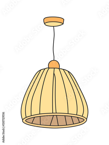 Rattan pendant light illustration, a stylish decorative ceiling lamp. vector icon illustration.