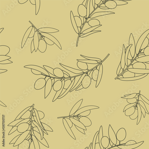 Olives seamless pattern vintage line art