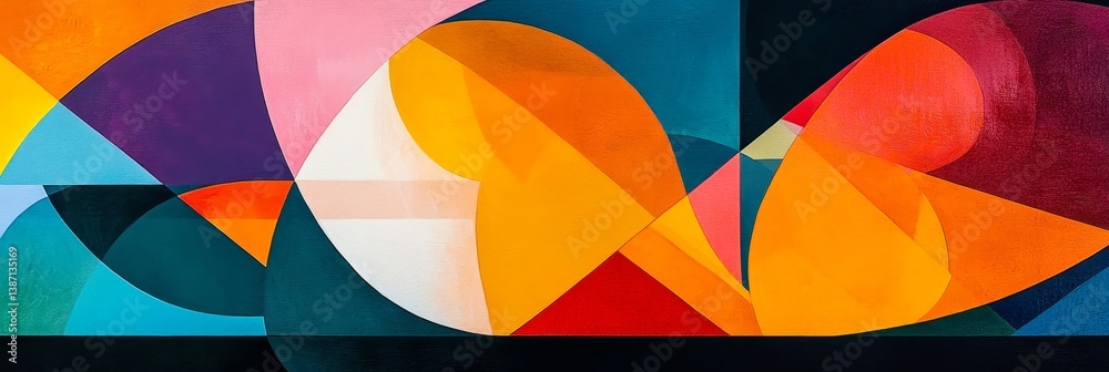 Fototapeta premium Abstract colorful geometric shapes art with circles triangles and curved