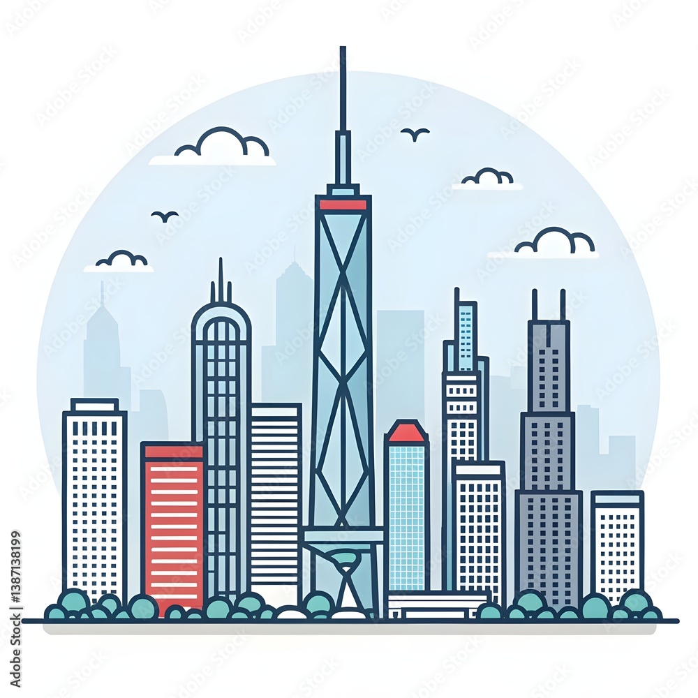 Obraz premium Cityscape Lineart Vector – Urban Skyline Illustration for Modern Design