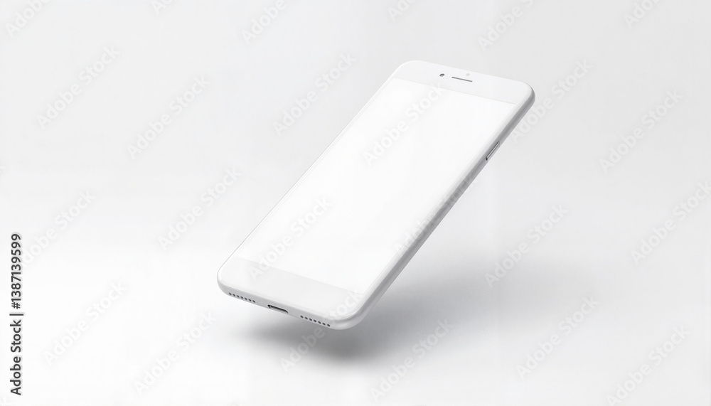 Minimalist smartphone mockup floating on white background, product design