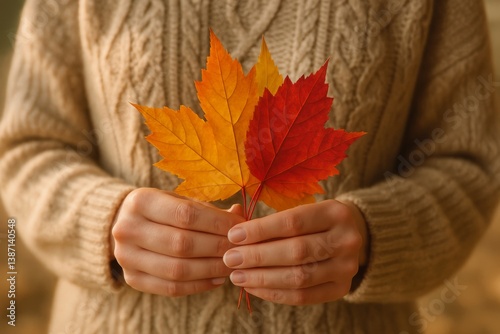 Capturing Autumn Colors With Vibrant Maple Leaves During a Serene Outdoor Fal...