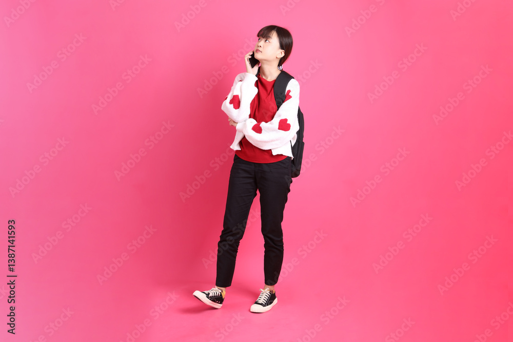 20s asian woman in red t-shirt 20s asian woman in red t-shirt