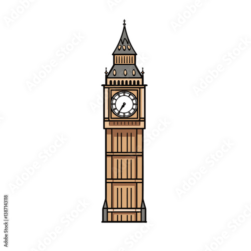 Big Ben hand-drawn comic illustration. Big Ben. Vector doodle style cartoon illustration