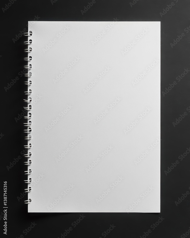 A blank spiral notebook lies flat on a dark surface, showcasing its clean, unmarked pages ready for notes or sketches. A blank spiral notebook lies flat on a dark surface, showcasing its clean, unmarked pages ready for notes or sketches.