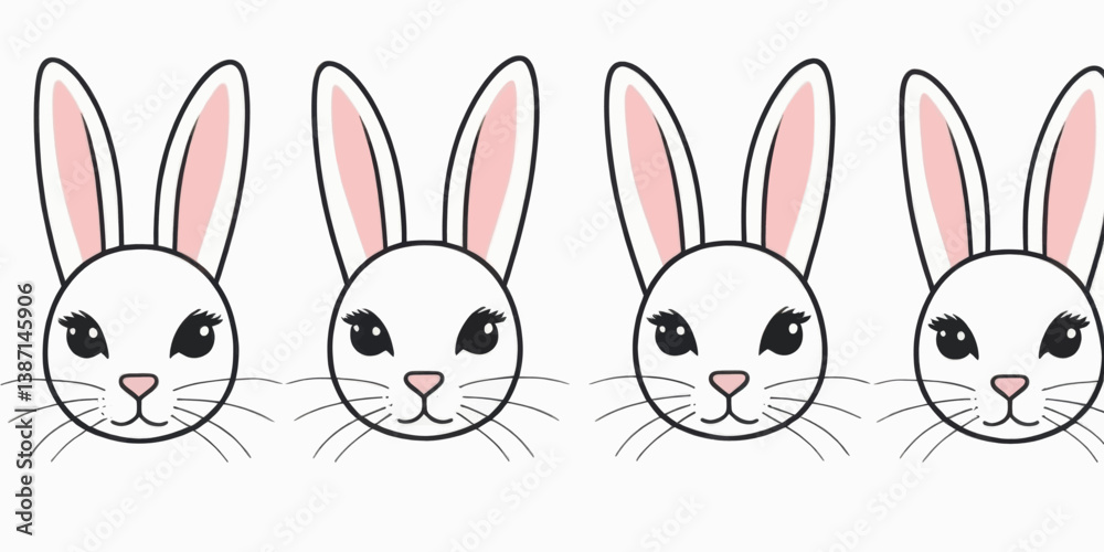 Fototapeta premium Adorable White Bunny Rabbit Faces Easter Spring Design Cute Animals