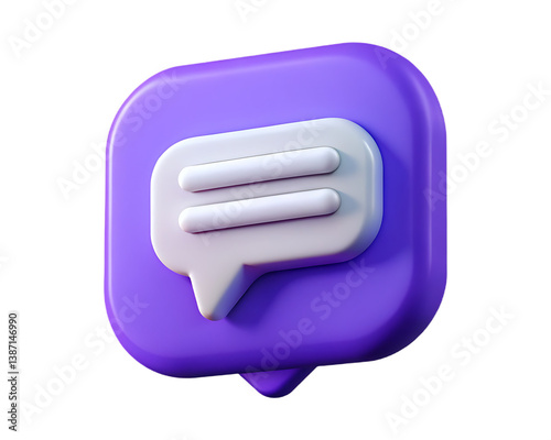 Purple speech bubble icon 3d render illustration for social media communication and messaging app design