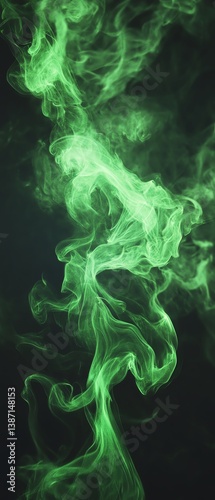 Abstract green smoke swirls on black background.  Perfect for mystical, fantasy, or environmental themes.