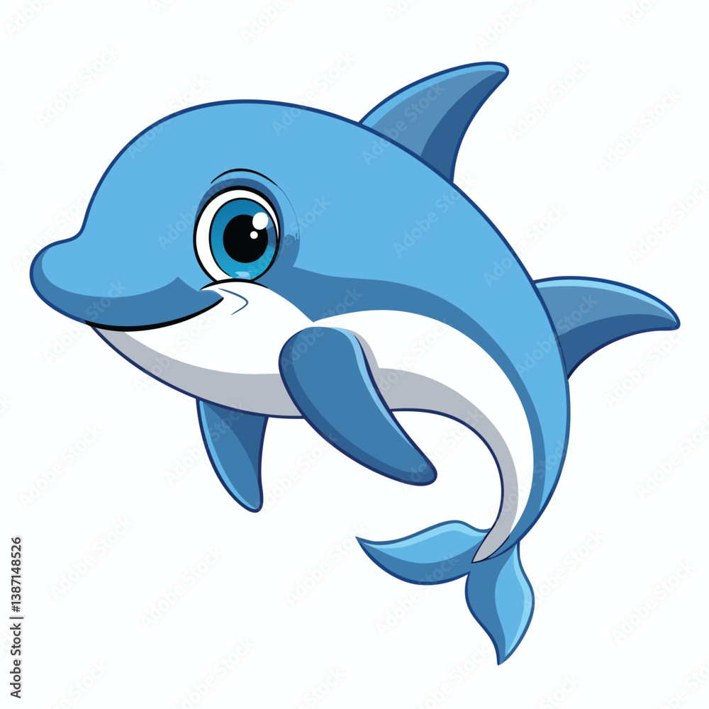 Fototapeta premium Cartoon smiling dolphin animation illustration vactor