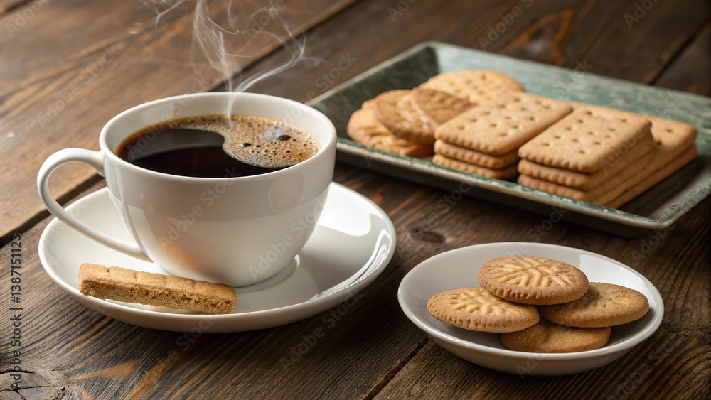 Enjoying a warm cup of coffee with a delightful assortment of biscoitos on a cozy afternoon Enjoying a warm cup of coffee with a delightful assortment of biscoitos on a cozy afternoon