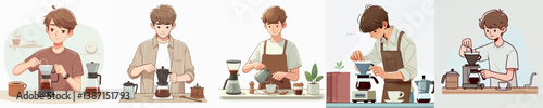 barista vector set making coffee