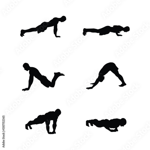 Bodyweight Push Up Variations Black Silhouette With White Background