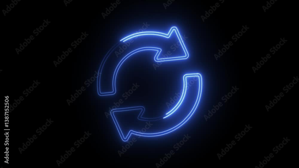 Glowing neon synchronization icon isolated on black background. HD Video motion graphic animation Glowing neon synchronization icon isolated on black background. HD Video motion graphic animation