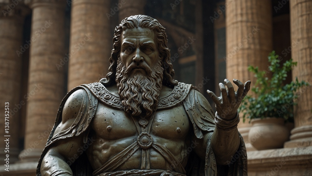 A statue of Sephrios, god of reversed streams, holding twin pillars of water flowing upwards A statue of Sephrios, god of reversed streams, holding twin pillars of water flowing upwards