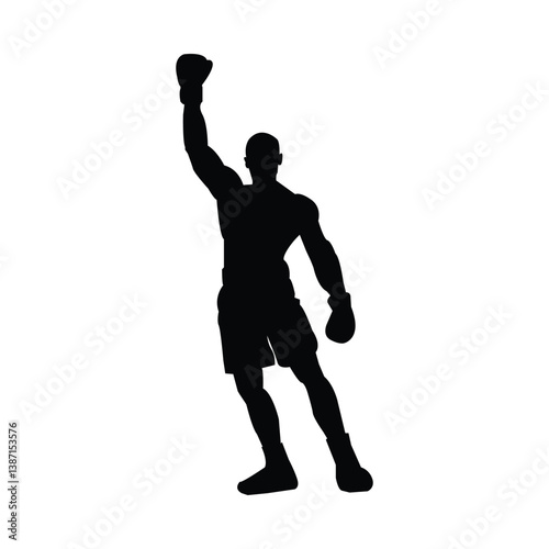 Boxer Victory Pose in Black Silhouette