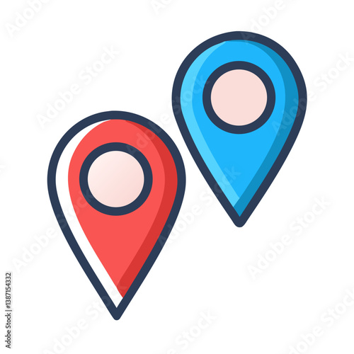 Dual location pins icon in red and blue