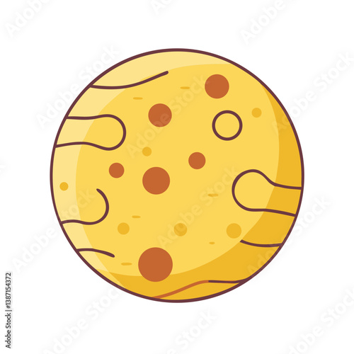 Cartoon yellow planet icon with craters