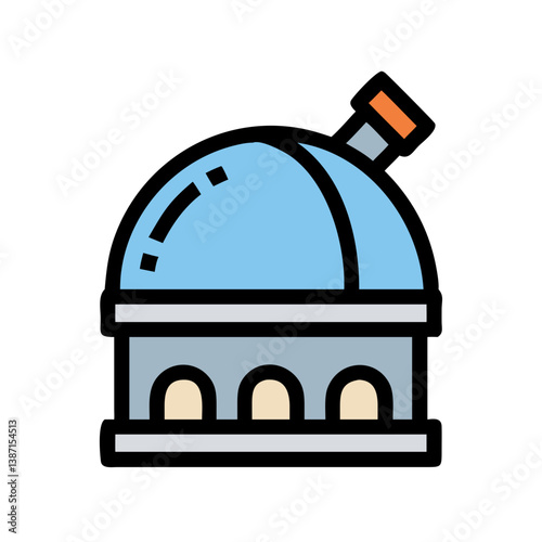 Blue observatory dome with telescope flat illustration