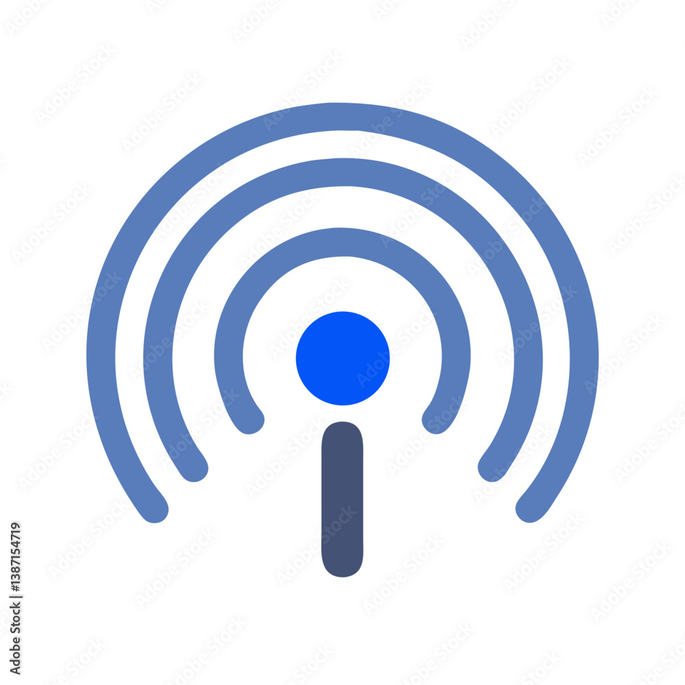 Blue wifi symbol with rounded waves in flat design Blue wifi symbol with rounded waves in flat design