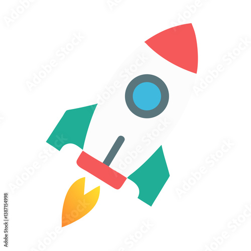 Rocket blasting off with fire in flat style