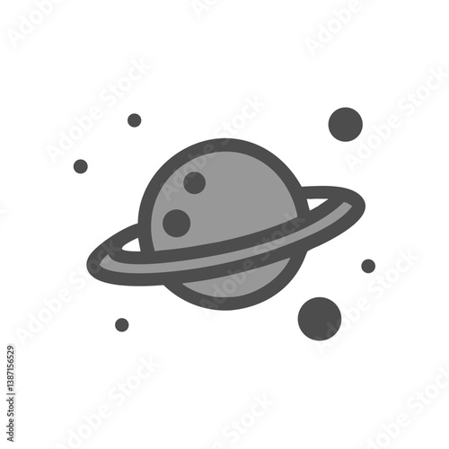 Gray planet with orbit and moons icon