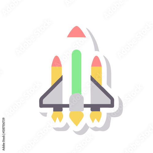 Colorful space shuttle launch icon with fire trail