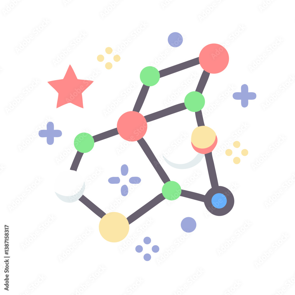 Molecular network icon with stars in flat vector style Molecular network icon with stars in flat vector style