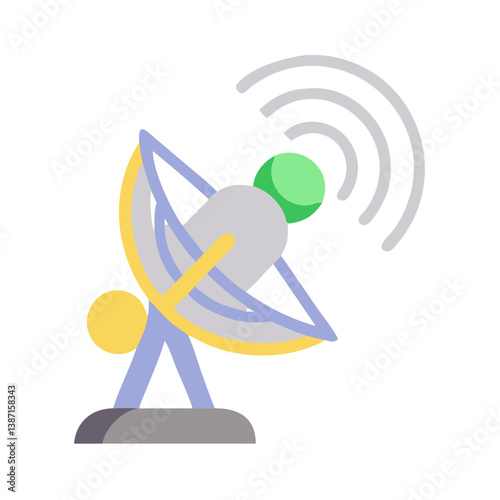 Satellite dish with signal waves in flat illustration