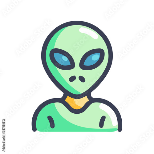 Green alien head in flat modern style