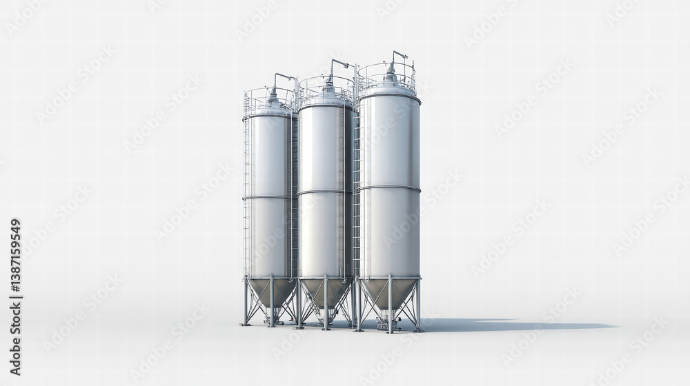 Industrial Storage Silos: A collection of towering storage silos stands in pristine condition. Captured with sharp detail, this image celebrates industrial efficiency.