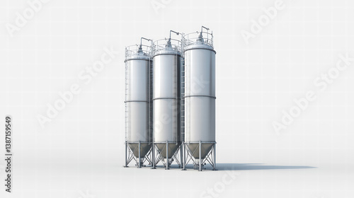 Obraz na płótnie Industrial Storage Silos: A collection of towering storage silos stands in pristine condition. Captured with sharp detail, this image celebrates industrial efficiency. w salonie