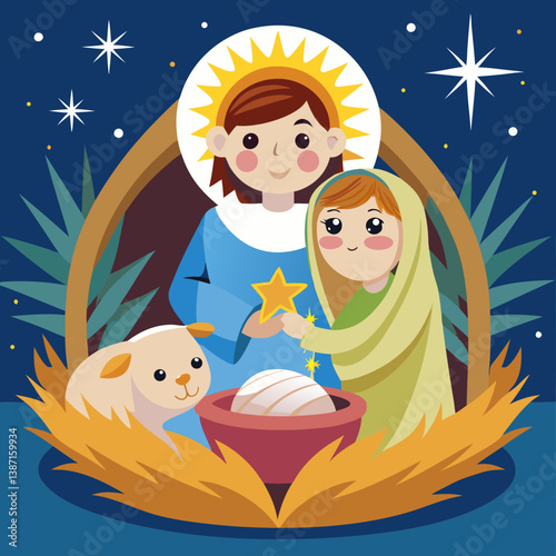 Cute Baby Jesus in Manger vector – printable clipart, cartoon & line art for Christmas crafts.
