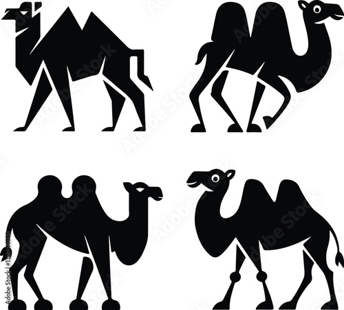 Camel Silhouette Set | Dromedary, Nomadic Travel, and Wildlife Desert Illustration Camels Silhouette Set | Desert Animal, Caravan Travel, and Middle Eastern Vector Collection
