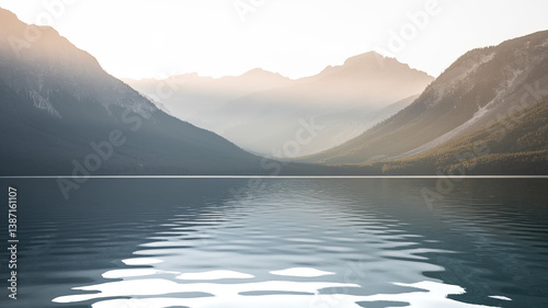 Tranquil mountain lake reflecting nature's calm, a moment of pure serenity and peace.